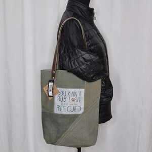Vintage Addiction Rescue Dog Recycled Repurposed Military Tent Tote Bag - NWT